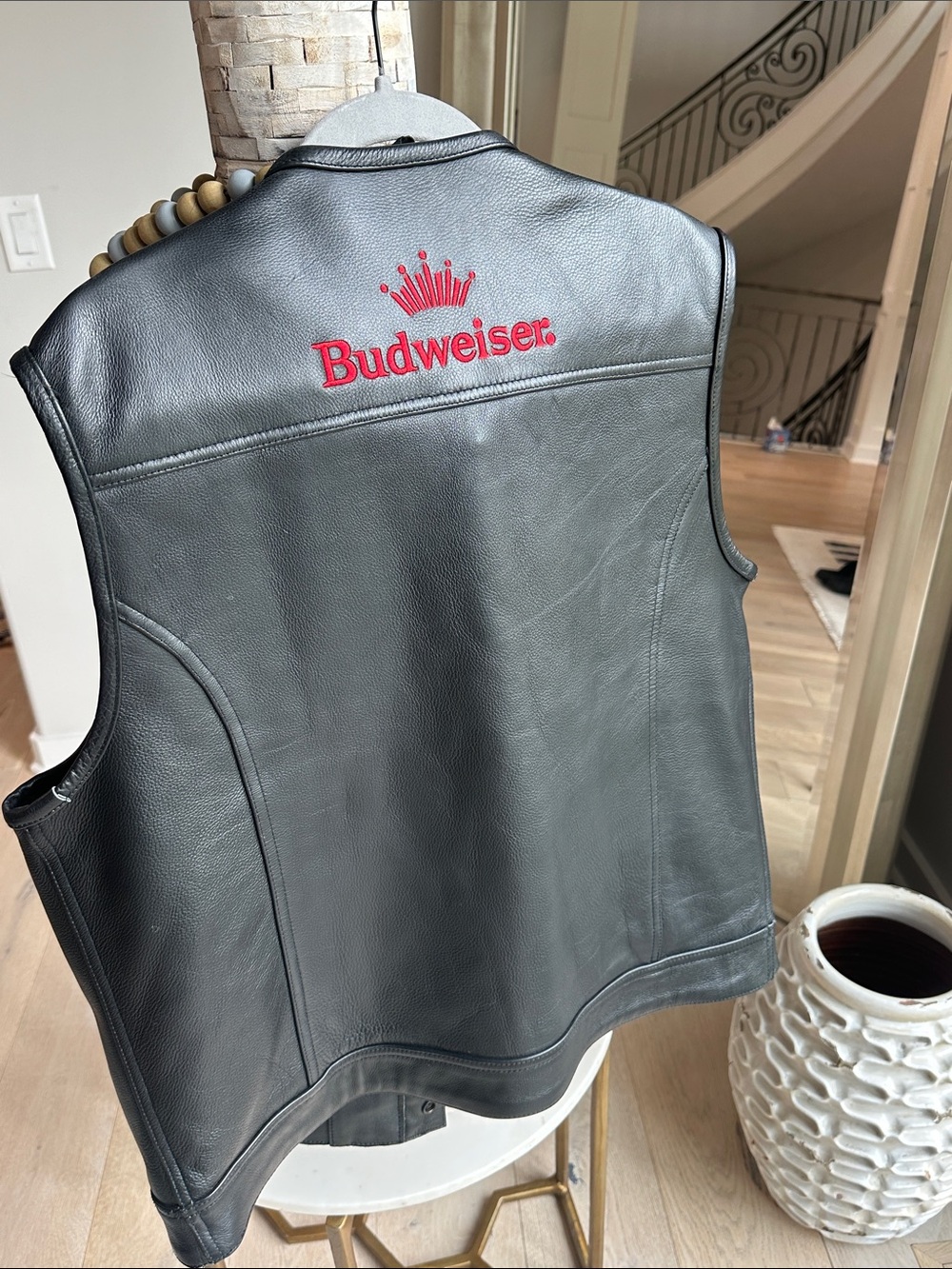Budweiser Men's Black Leather Vest - Embroidered Logo